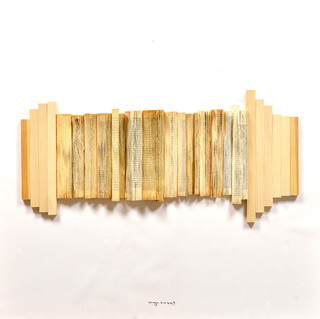 Untitled / 2023 / book backs and wood / 70 x 70 x 3 cm <em>Photo: Eneja Urnaut</em>