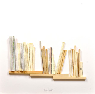 Untitled / 2023 / book backs and wood / 70 x 70 x 3 cm <em>Photo: Eneja Urnaut</em>